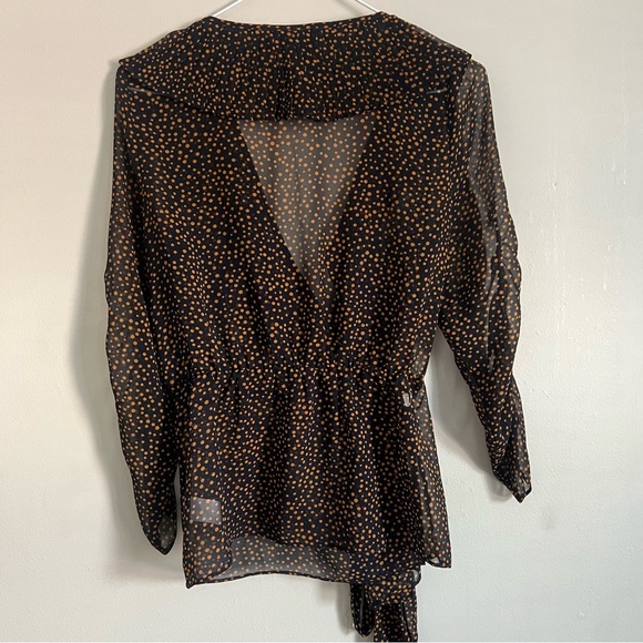 Akira Chicago Red Label Ditsy Spot Print Ruched Wrap Blouse Medium - Picture 9 of 16